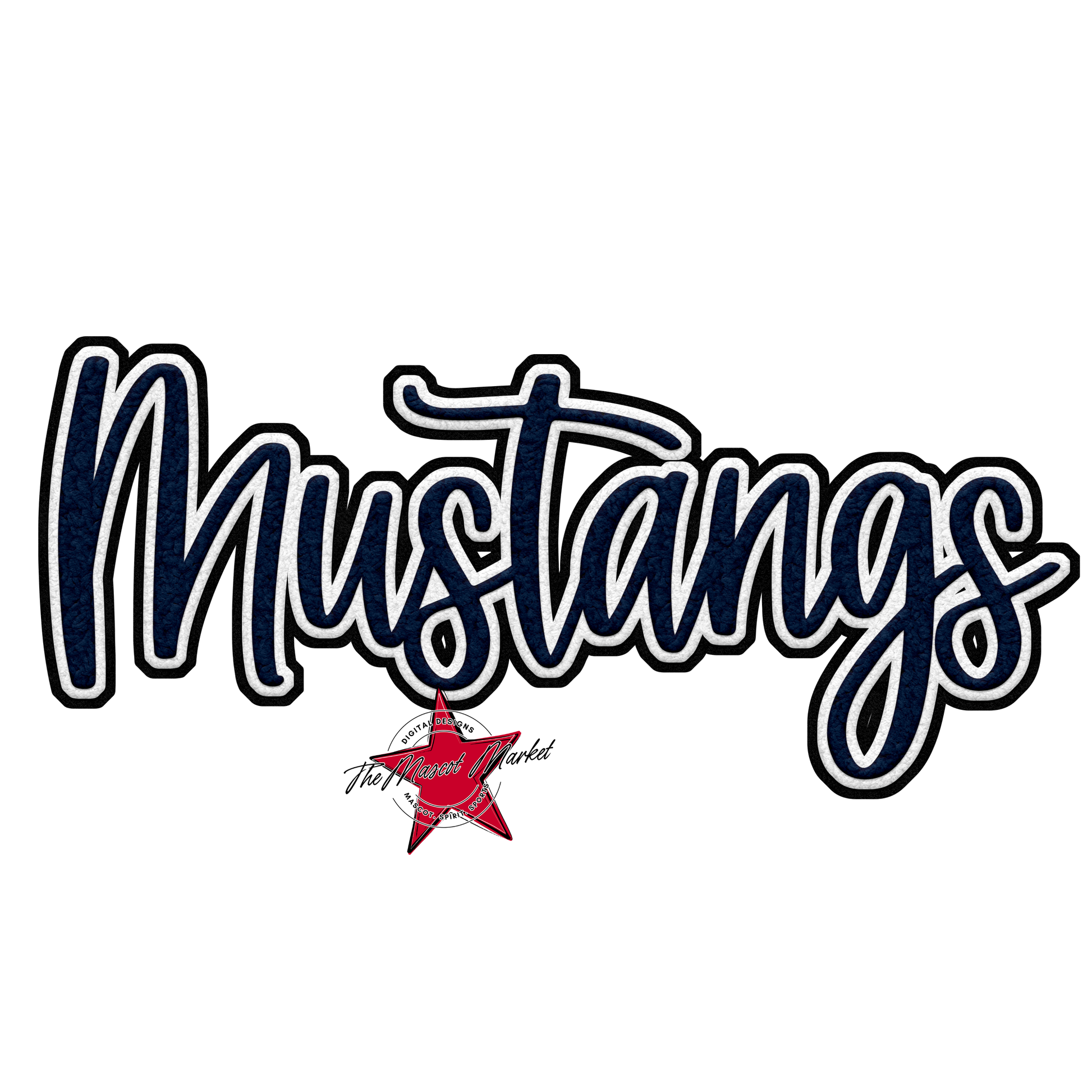 Mustangs Faux Chenille Patch-Navy