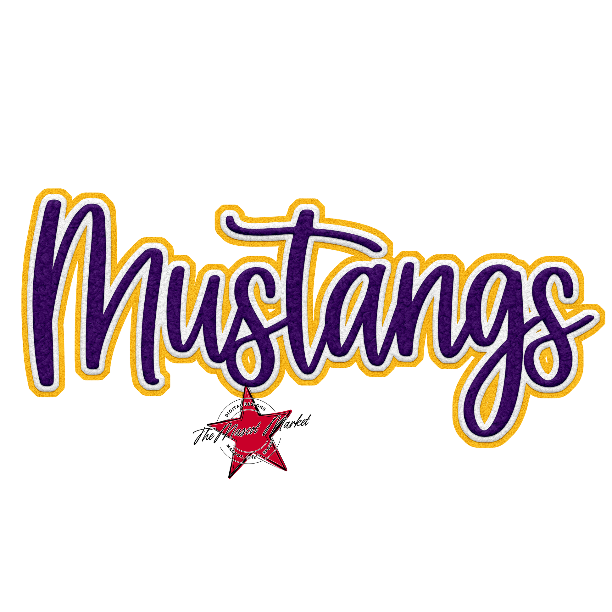 Mustangs Faux Chenille Patch-Purple-Yellow