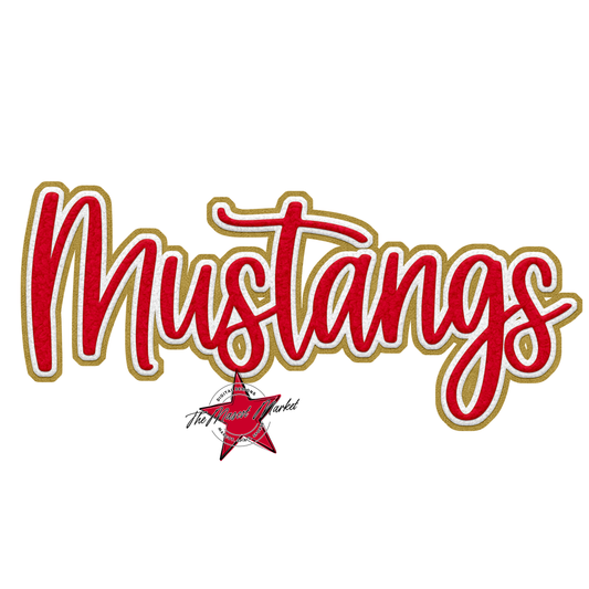 Mustangs Faux Chenille Patch-Red-Gold