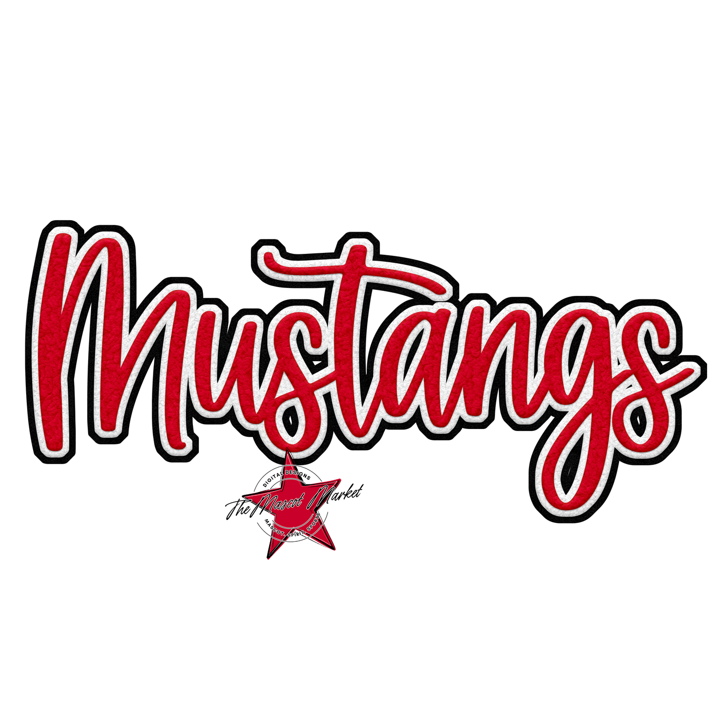 Mustangs Faux Chenille Patch-Red