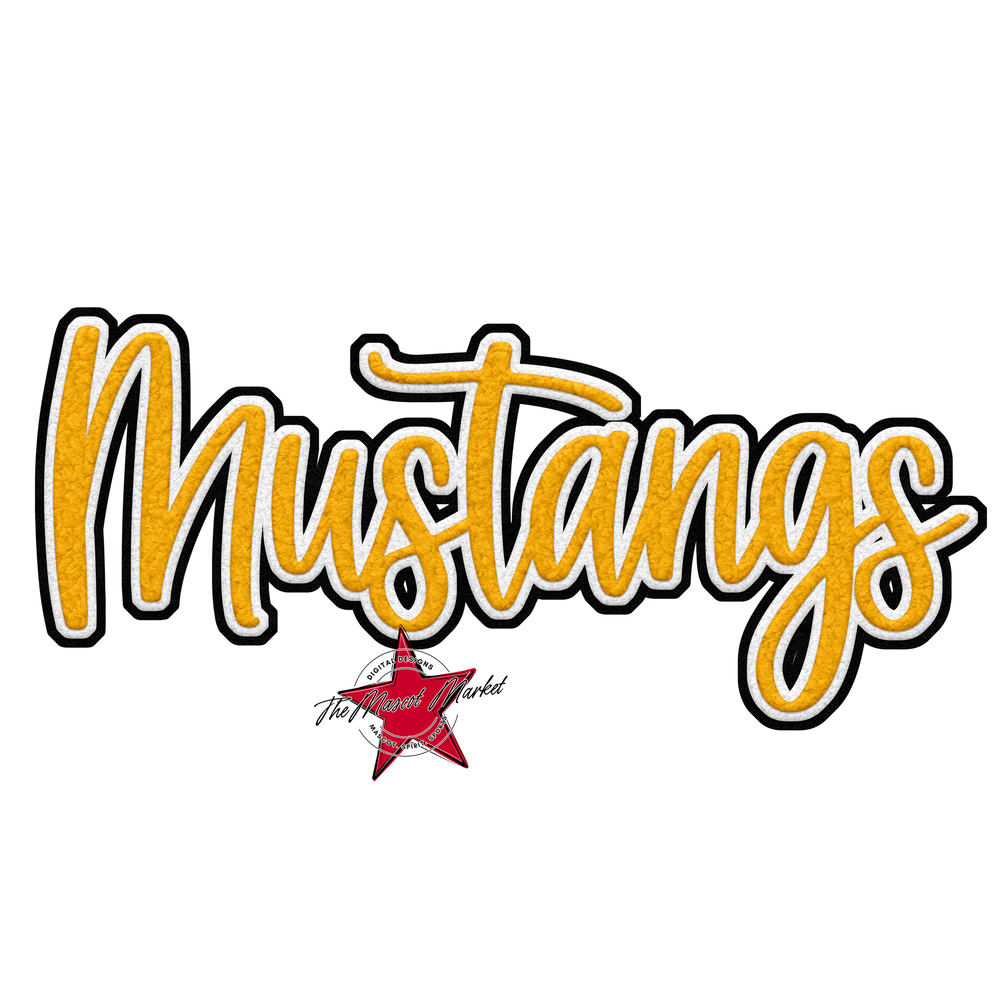 Mustangs Faux Chenille Patch-Yellow