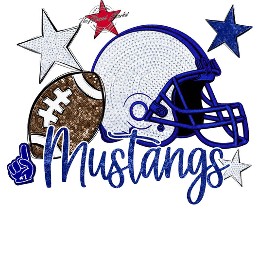 Mustangs Football Embroidered Sequins Design-Blue