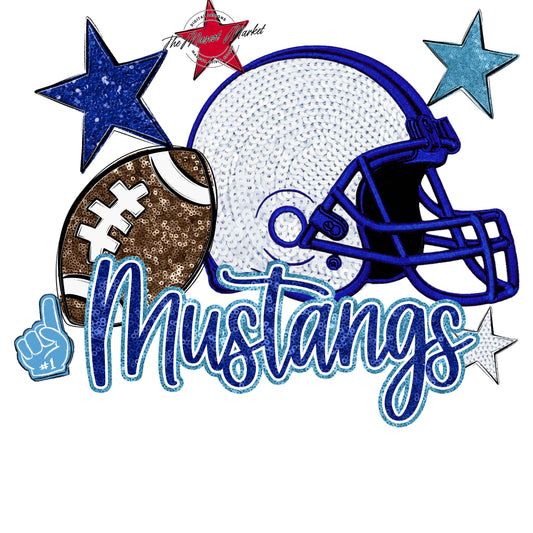 Mustangs Football Embroidered Sequins Design-Blue & Carolina Blue