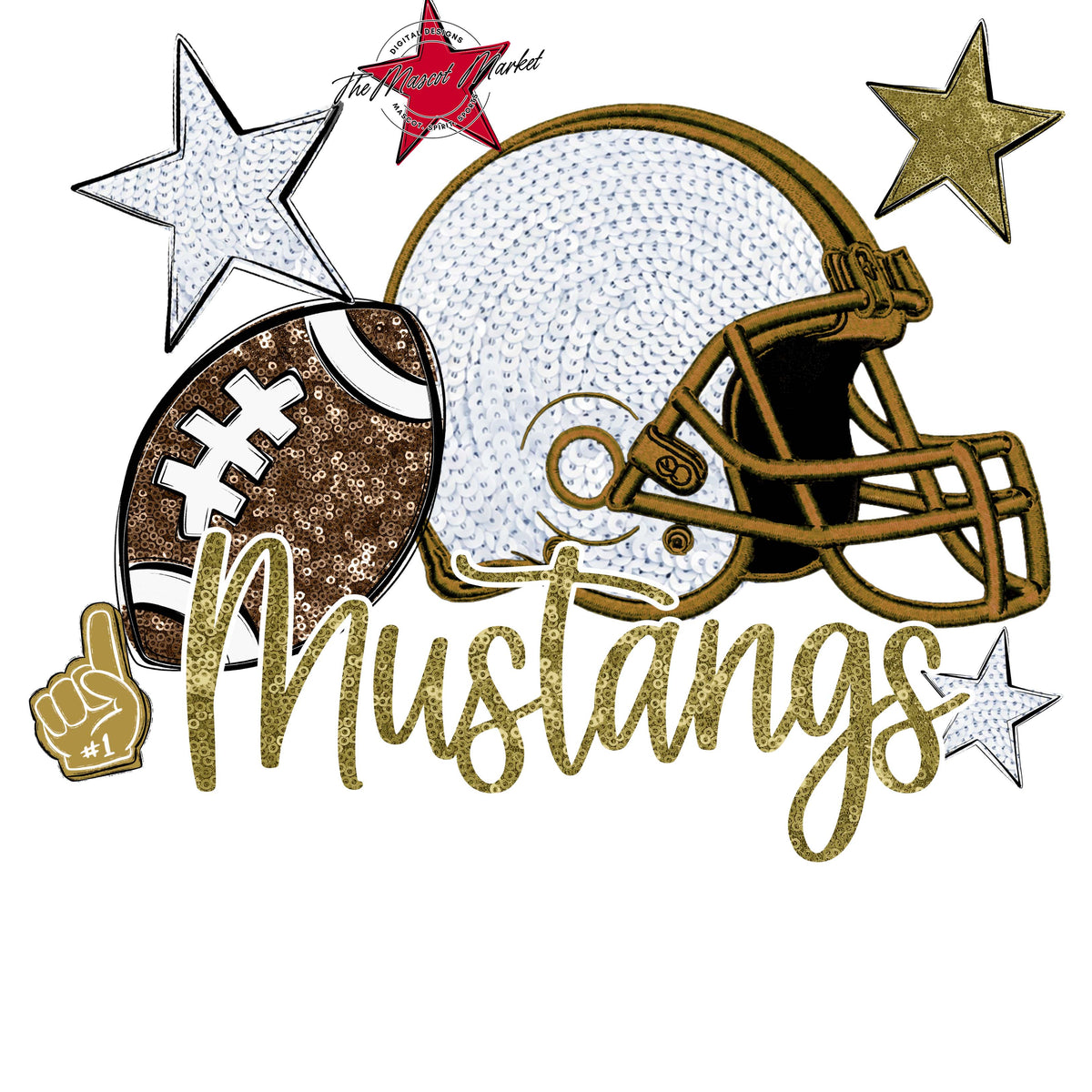 Mustangs Football Embroidered Sequins Design-Gold