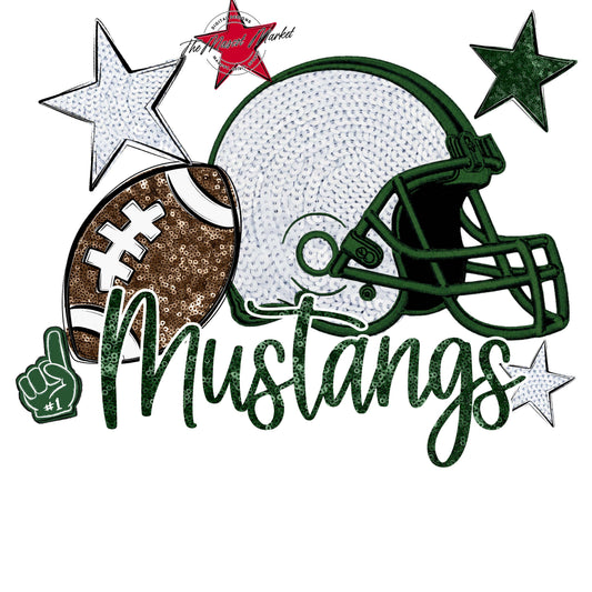 Mustangs Football Embroidered Sequins Design-Green