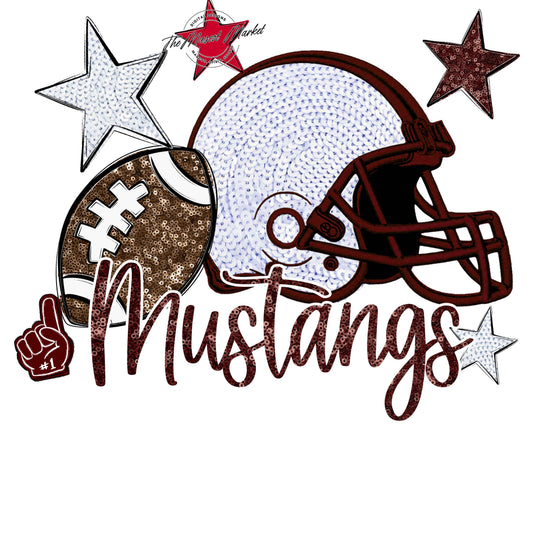 Mustangs Football Embroidered Sequins Design-Maroon