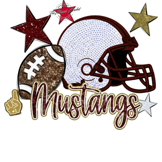 Mustangs Football Embroidered Sequins Design-Maroon & Gold