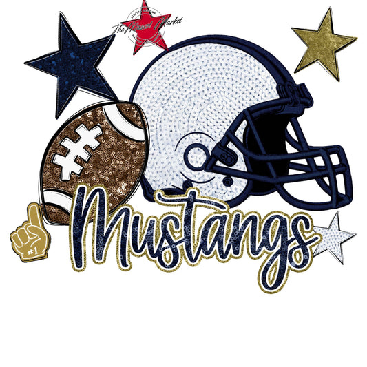 Mustangs Football Embroidered Sequins Design-Navy & Gold