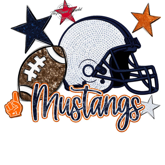 Mustangs Football Embroidered Sequins Design-Navy & Orange