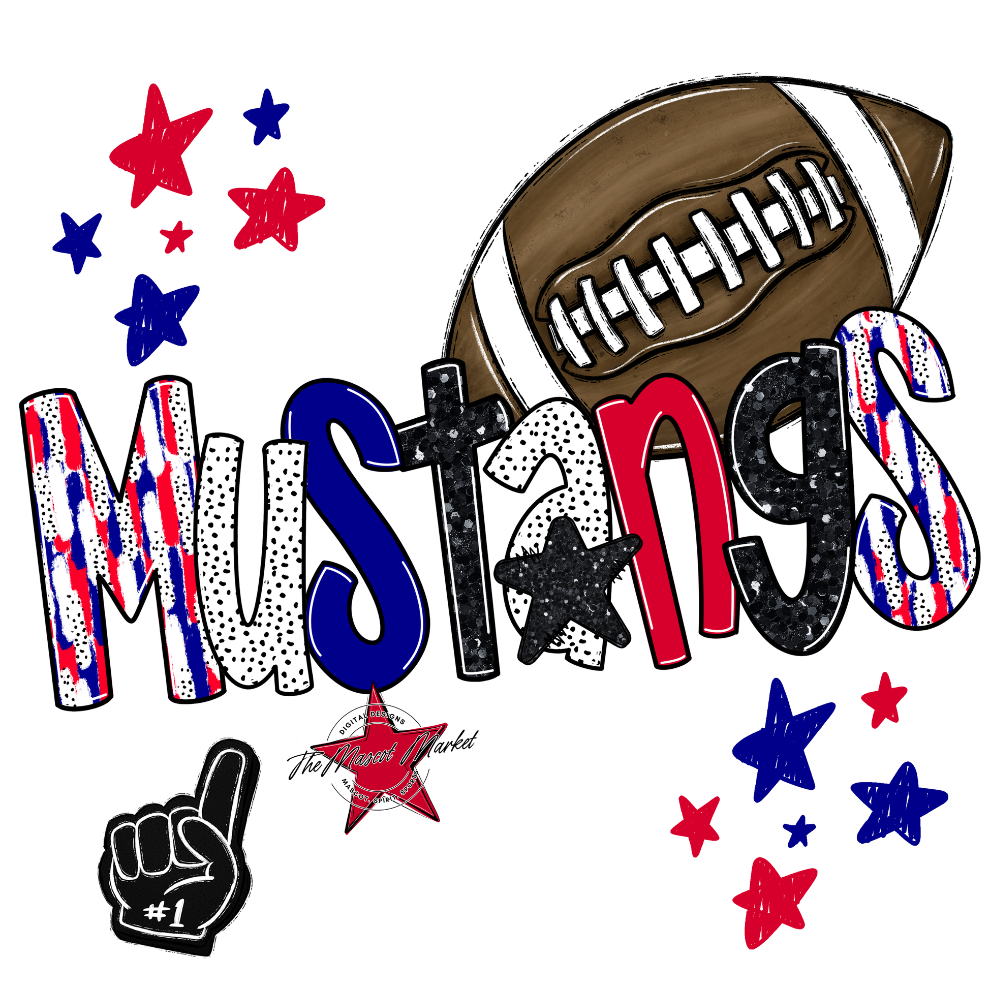 Mustangs Football Scrape-Blue-Red