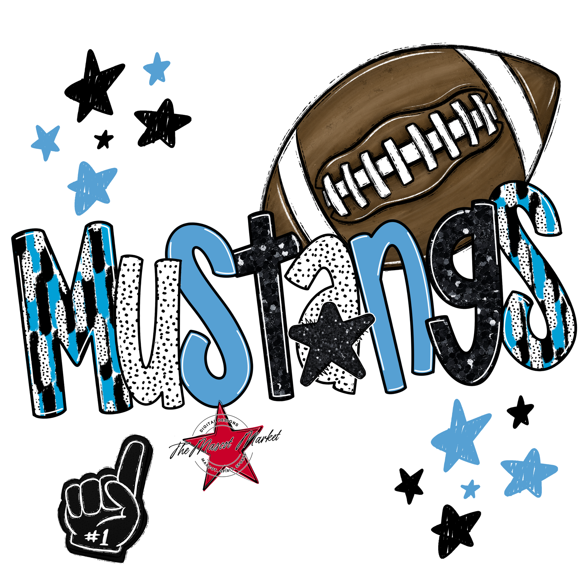 Mustangs Football Scrape-Carolina Blue