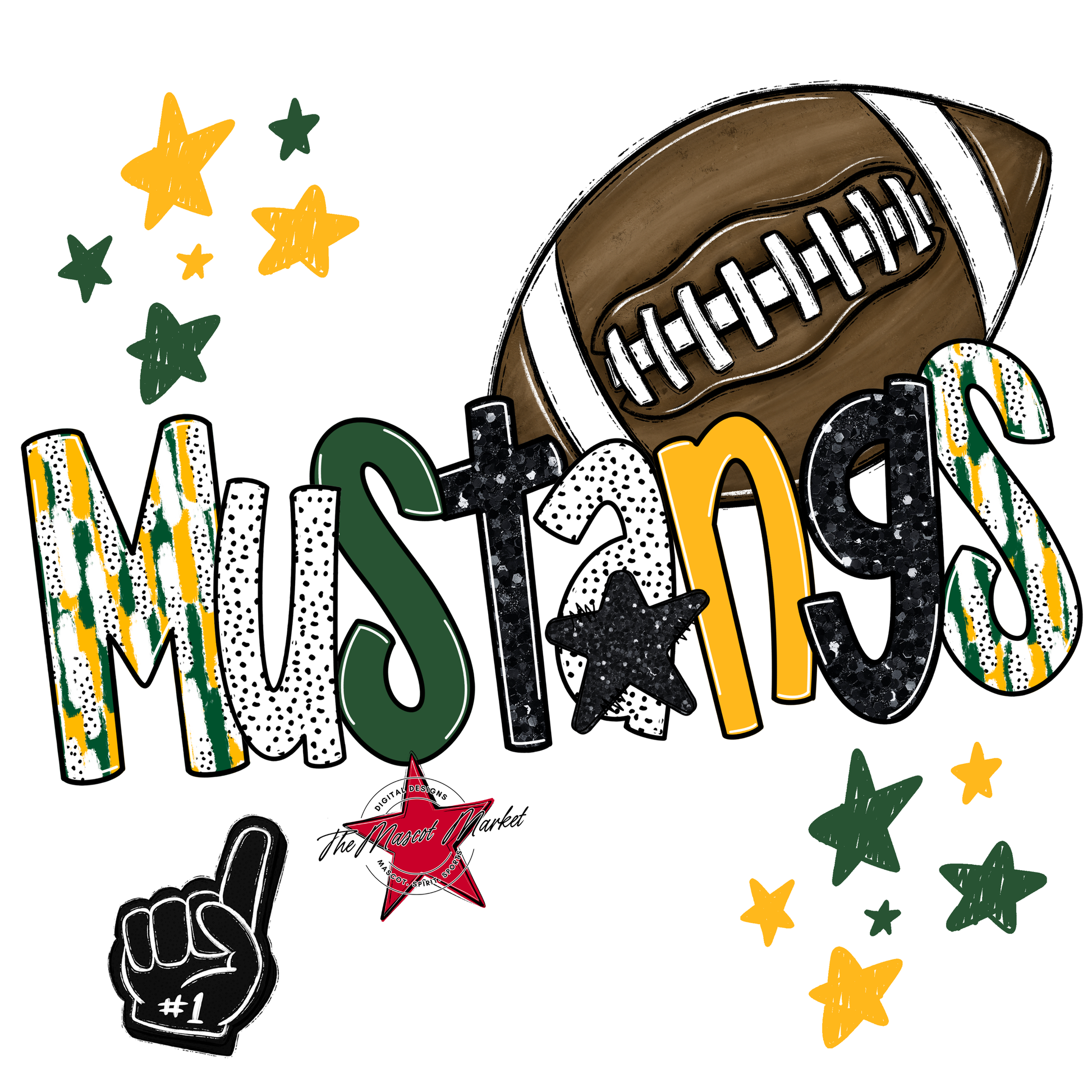 Mustangs Football Scrape-Green-Yellow