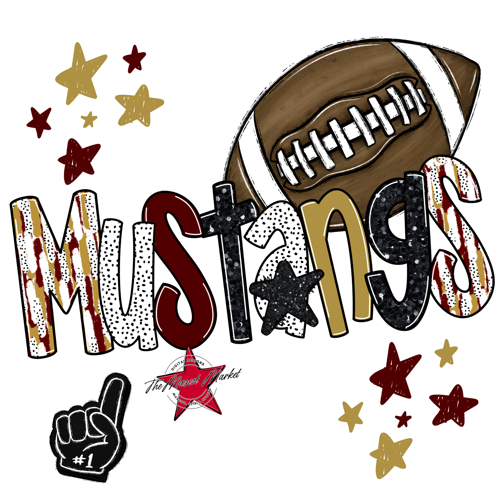 Mustangs Football Scrape-Maroon-Gold