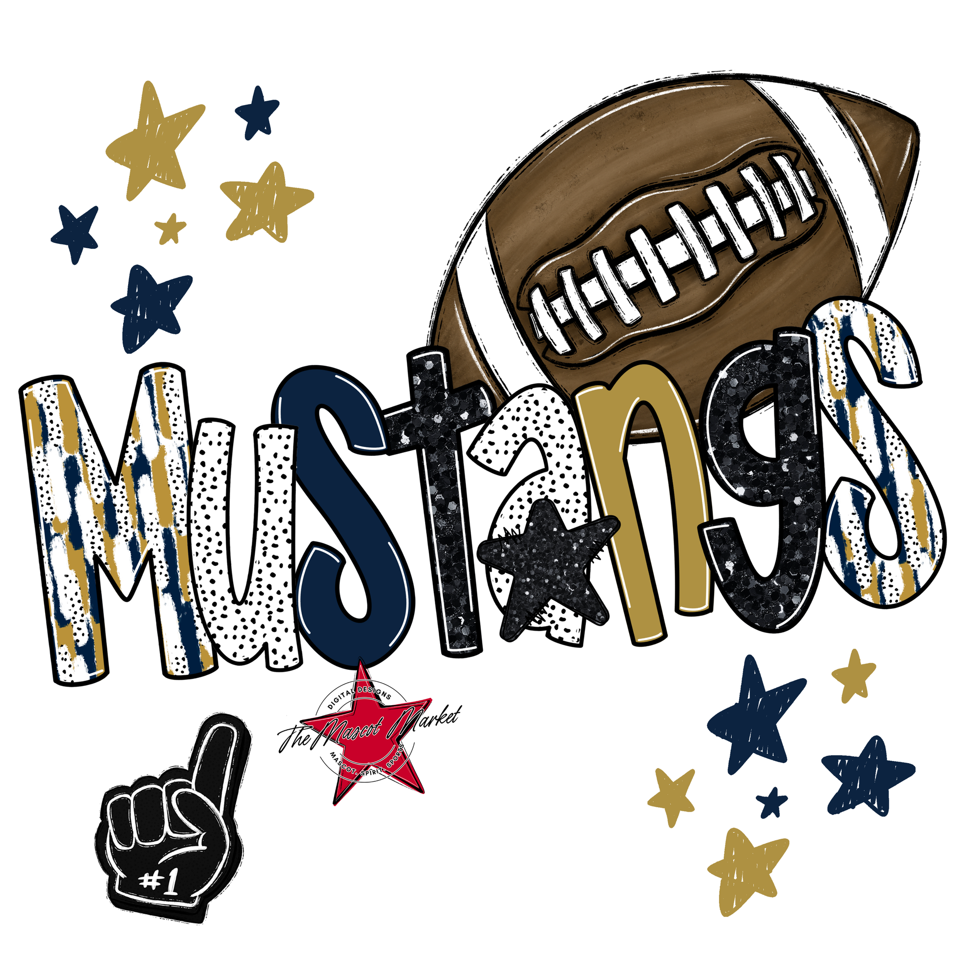 Mustangs Football Scrape-Navy-Gold