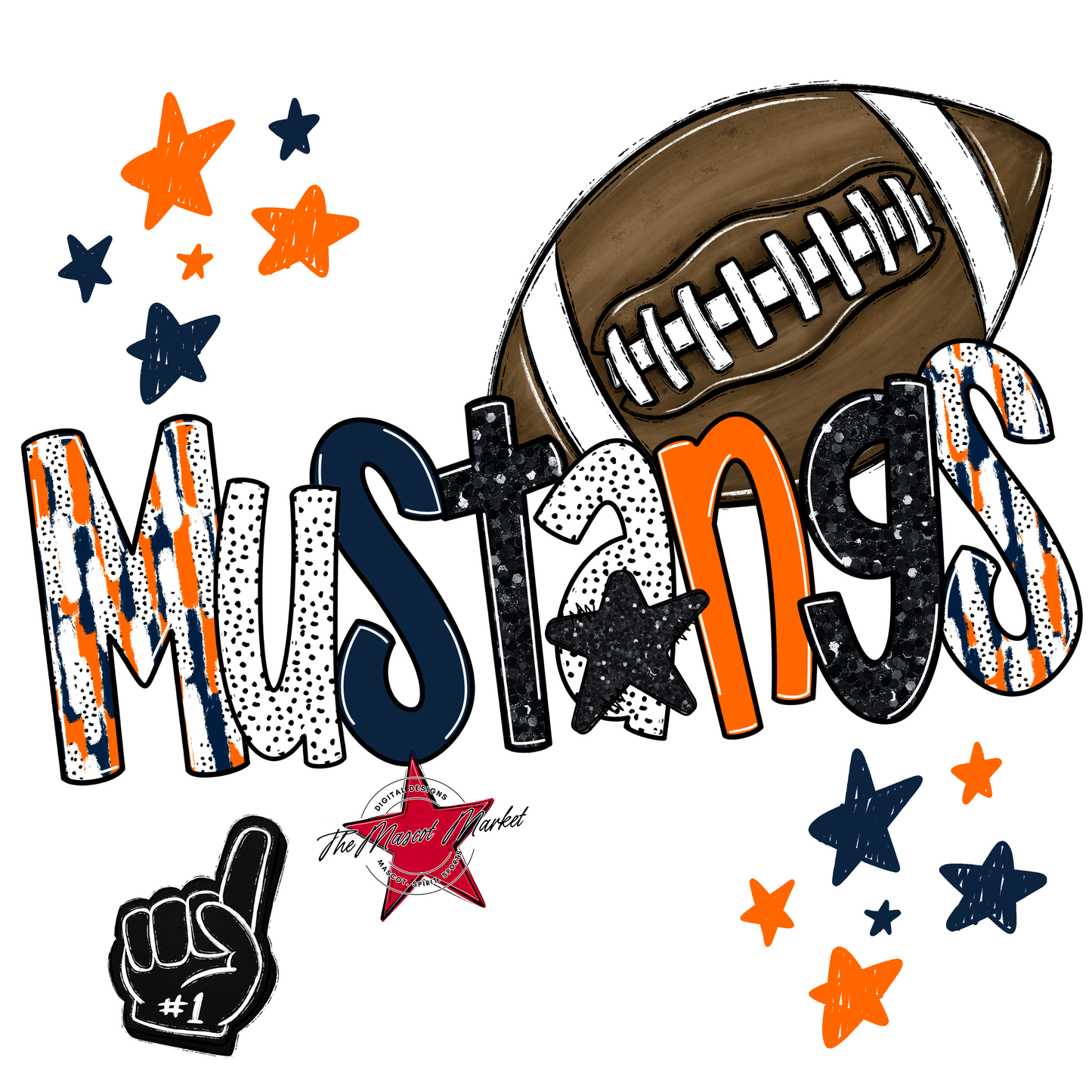 Mustangs Football Scrape-Navy-Orange