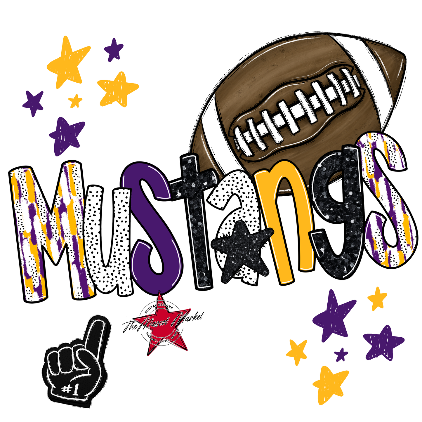 Mustangs Football Scrape-Purple-Yellow