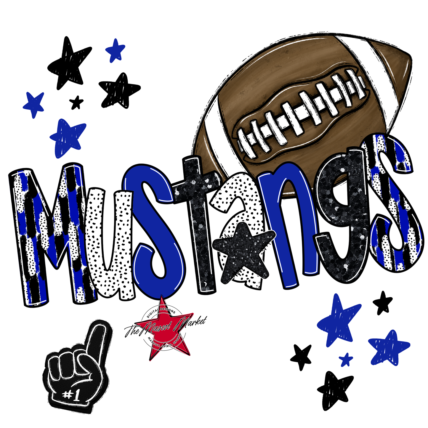 Mustangs Football Scrape-Royal Blue