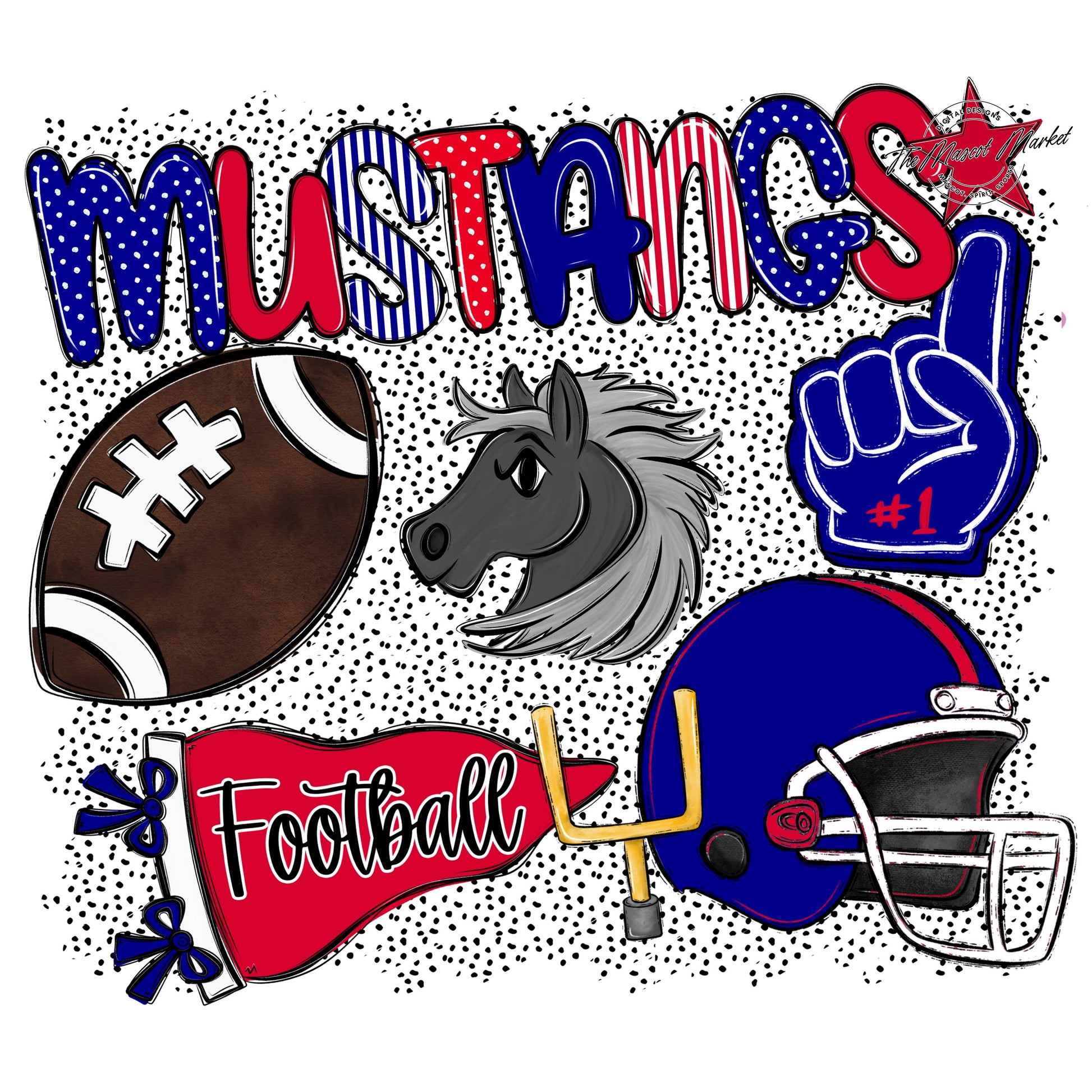 Mustangs Football Spirit-Blue & Red