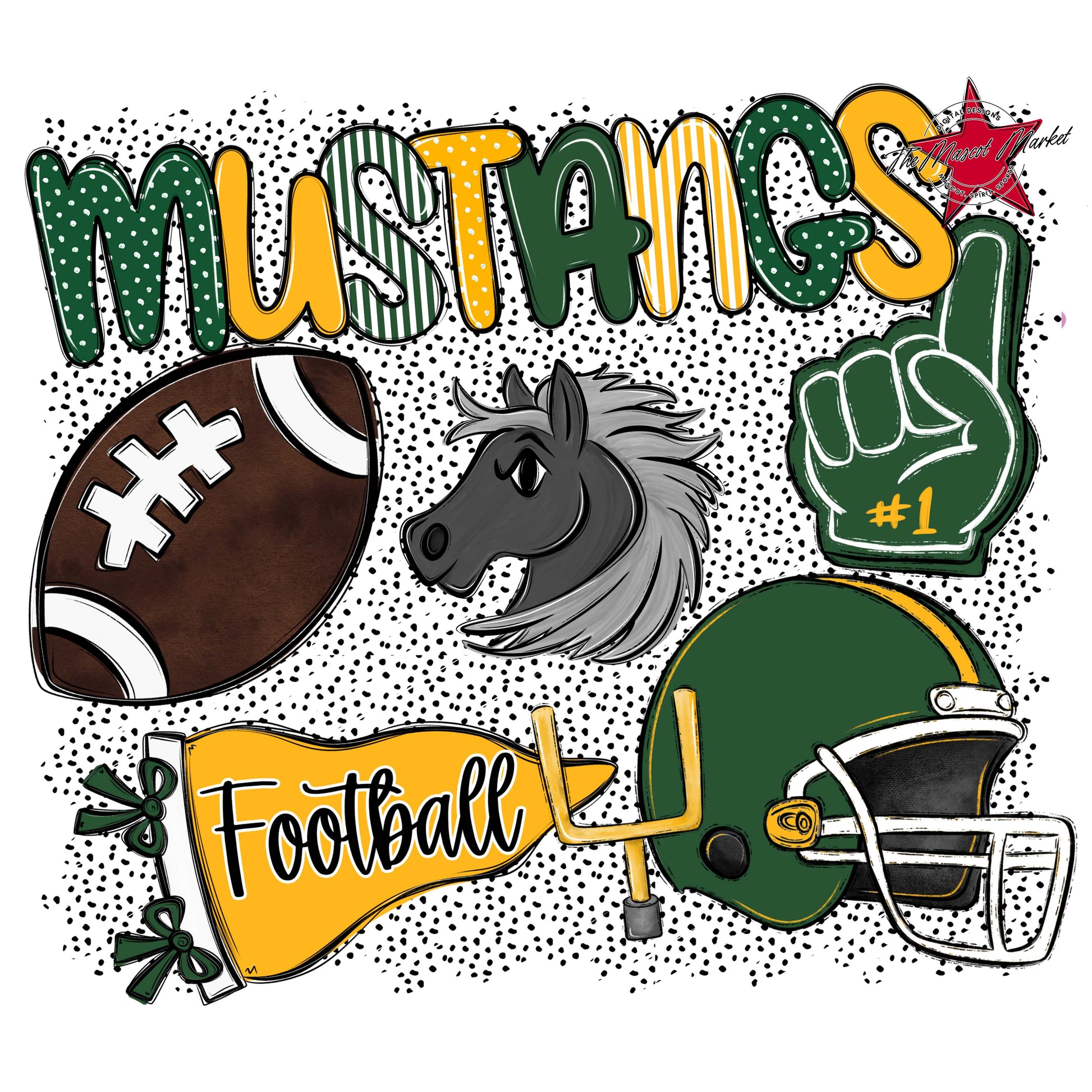 Mustangs Football Spirit-Green & Yellow