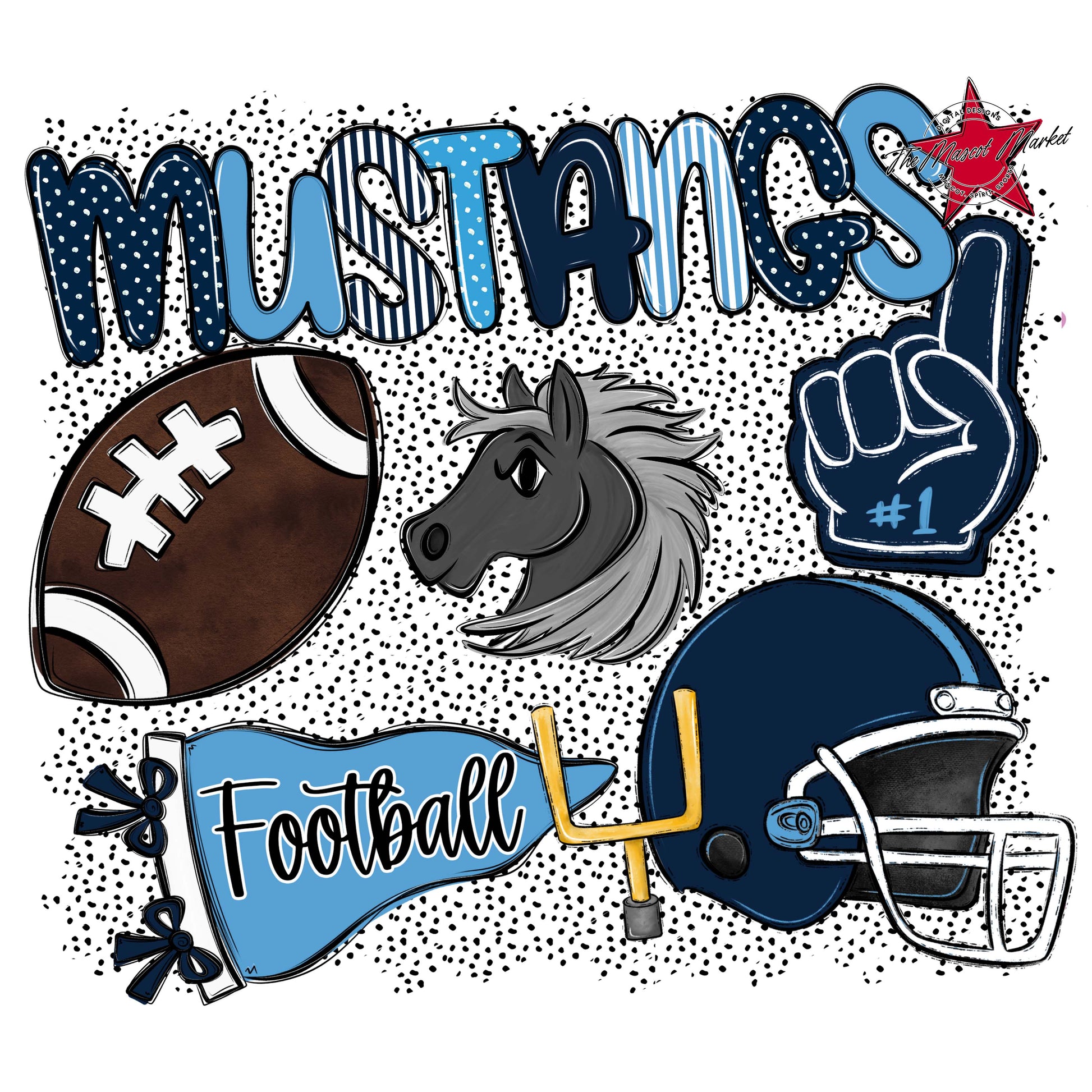 Mustangs Football Spirit-Navy & Carolina Blue