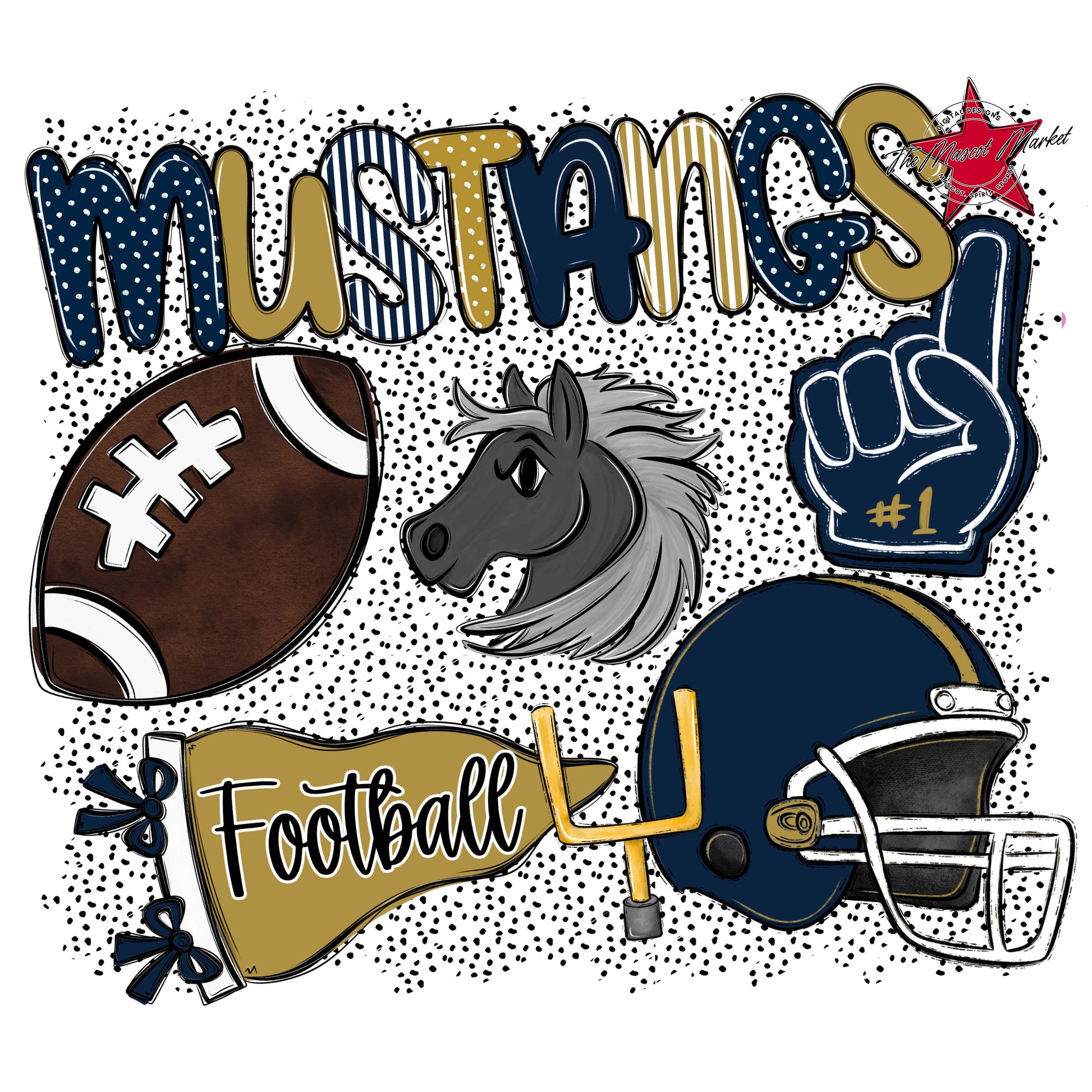 Mustangs Football Spirit-Navy & Gold