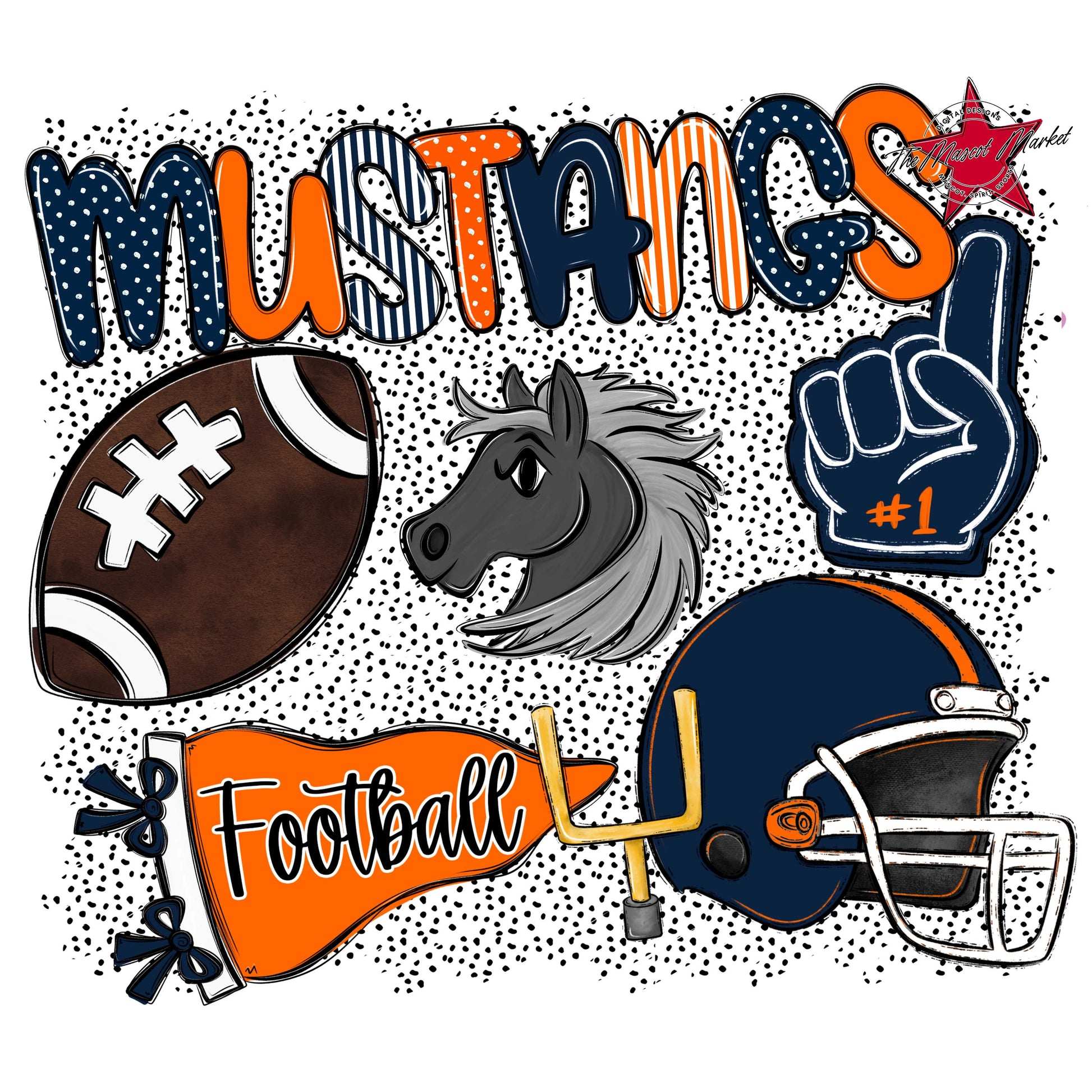Mustangs Football Spirit-Navy & Orange