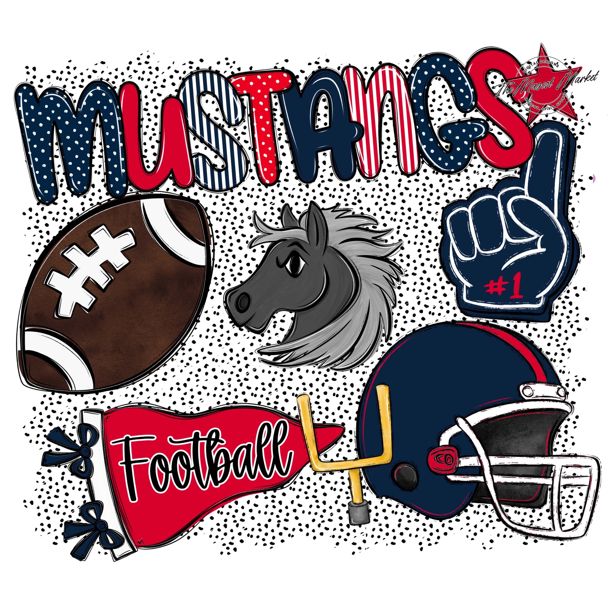 Mustangs Football Spirit-Navy & Red