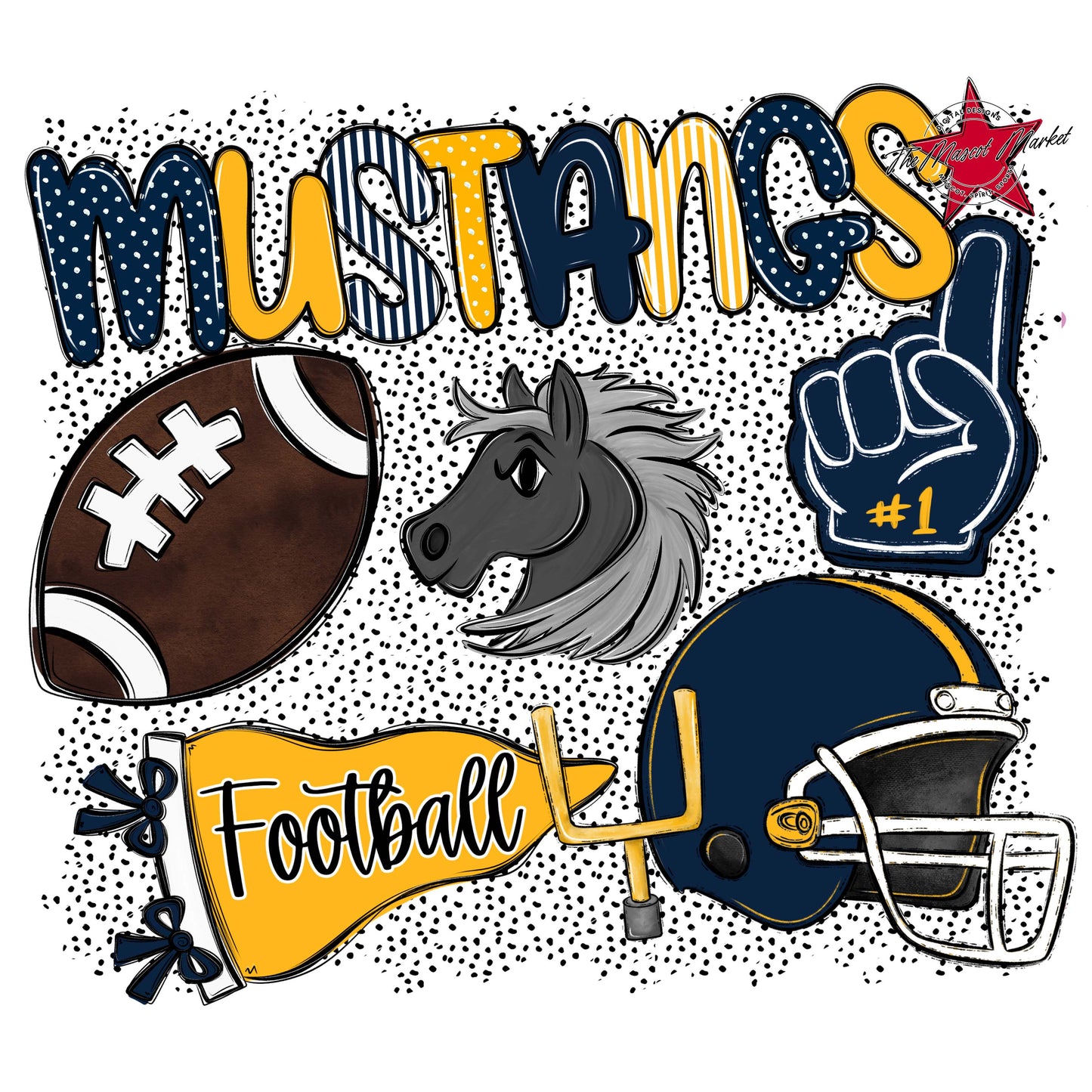 Mustangs Football Spirit-Navy & Yellow