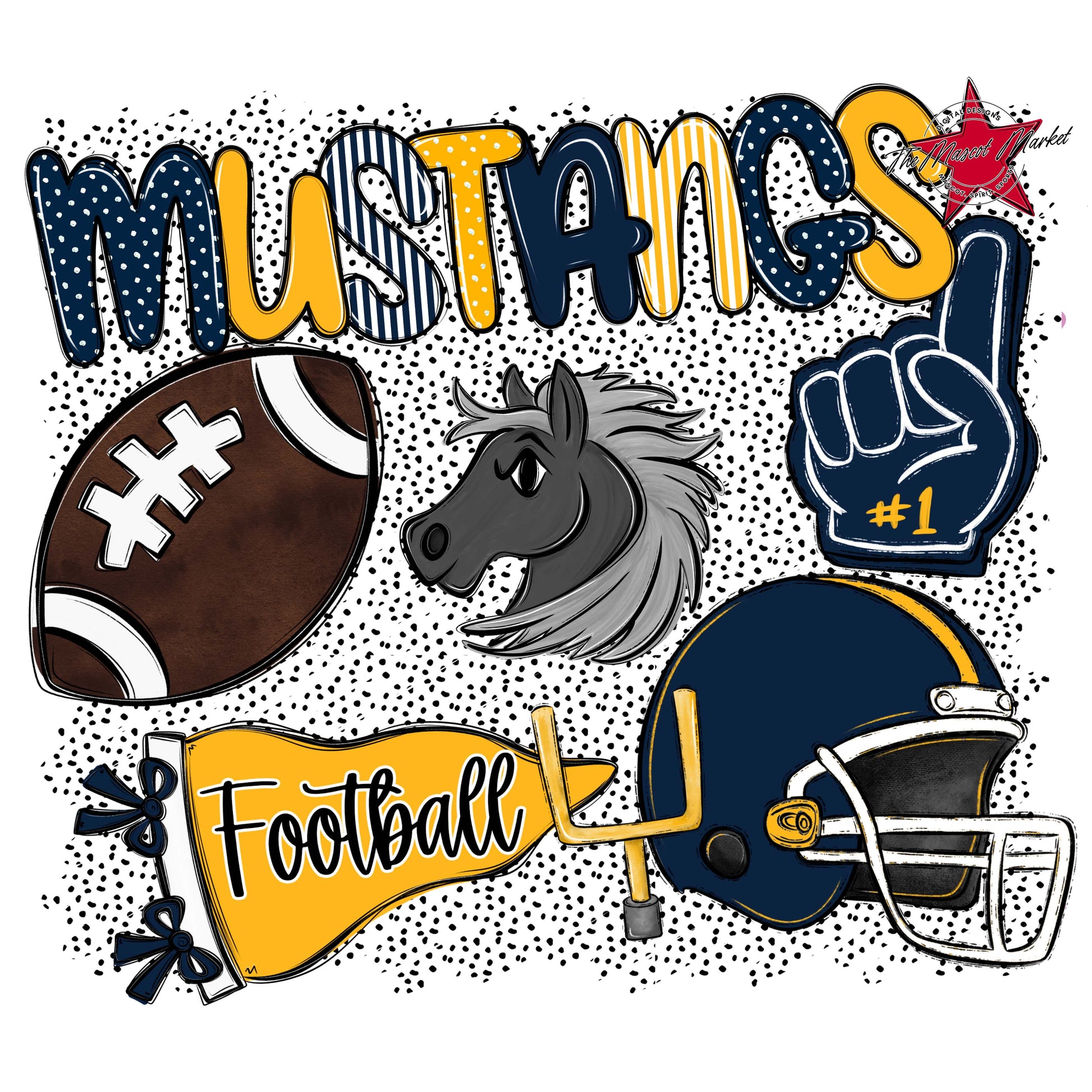 Mustangs Football Spirit-Navy & Yellow