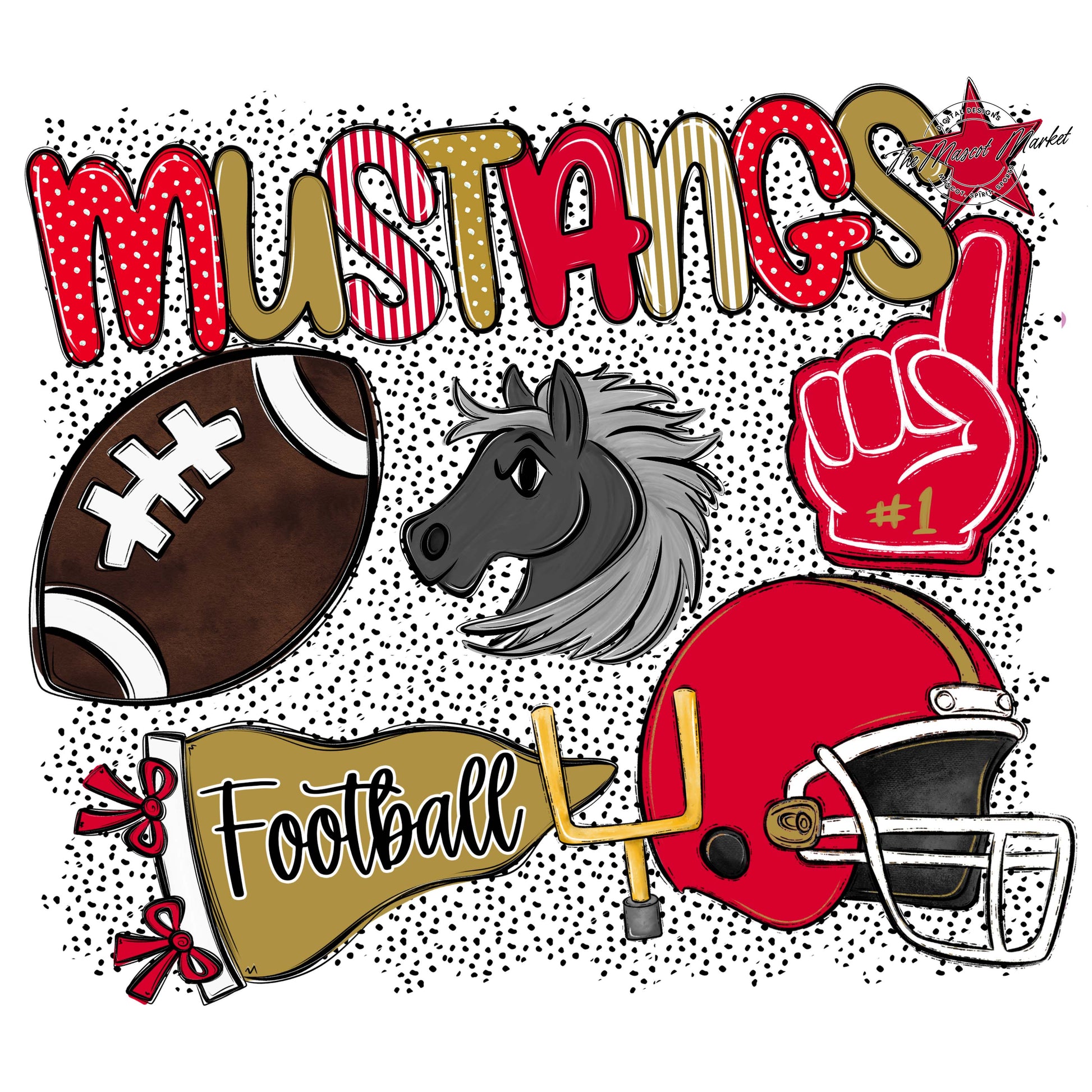 Mustangs Football Spirit-Red & Gold