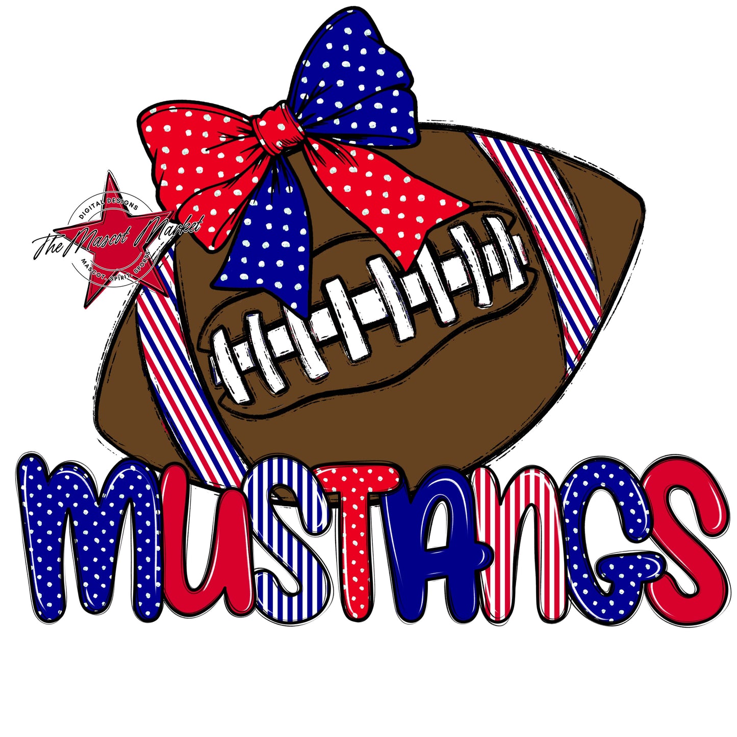 Mustangs Football Spirit Design-Blue & Red
