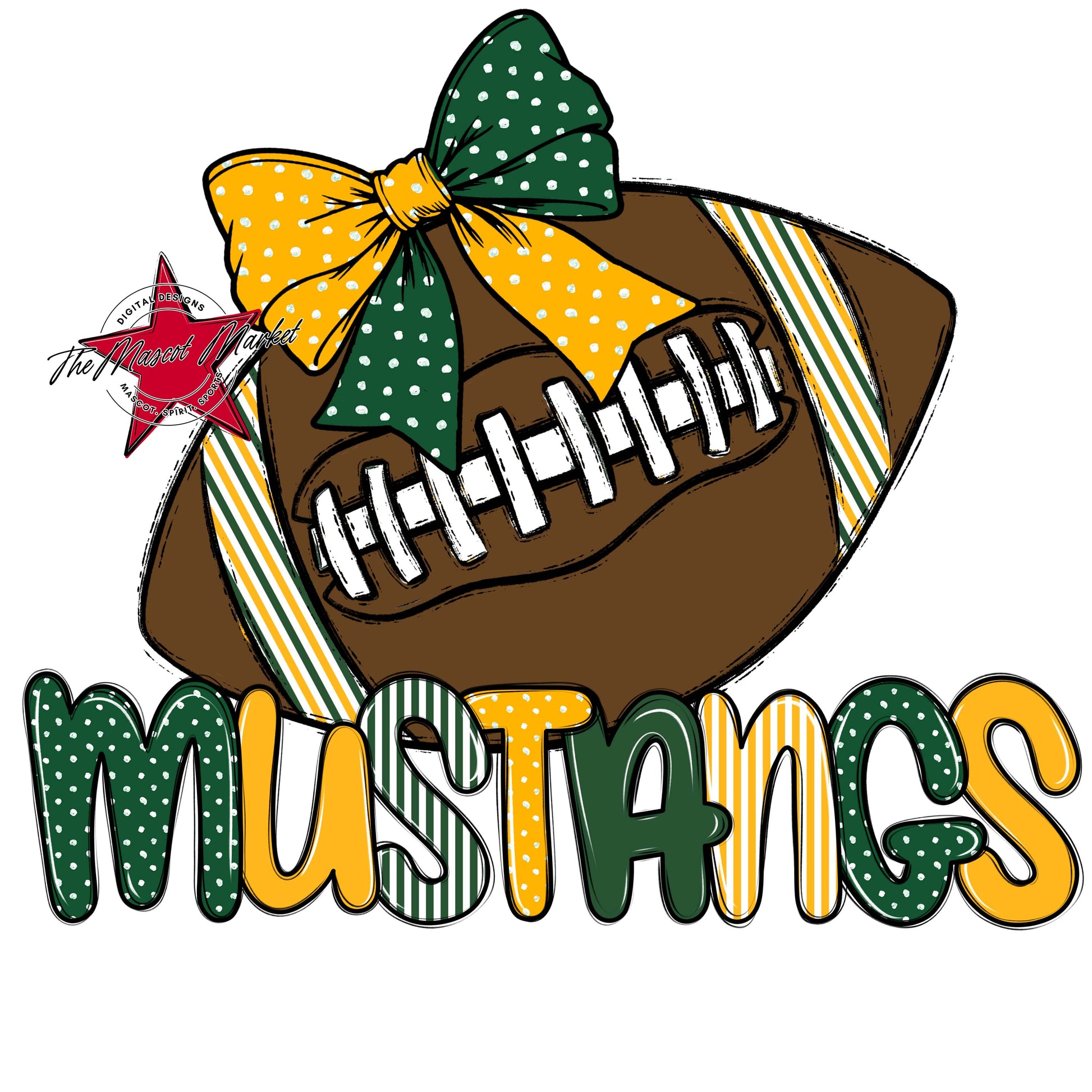 Mustangs Football Spirit Design-Green & Yellow