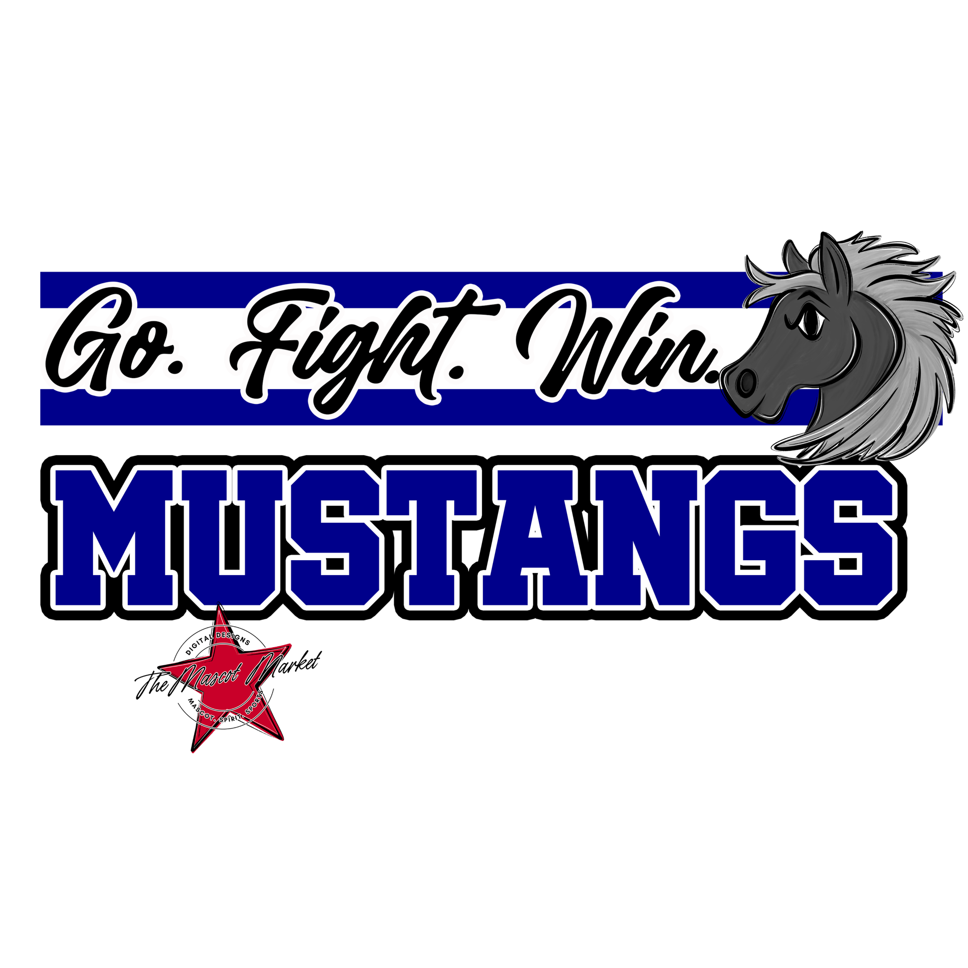 Mustangs Go Fight Win Mascot Lines-Blue
