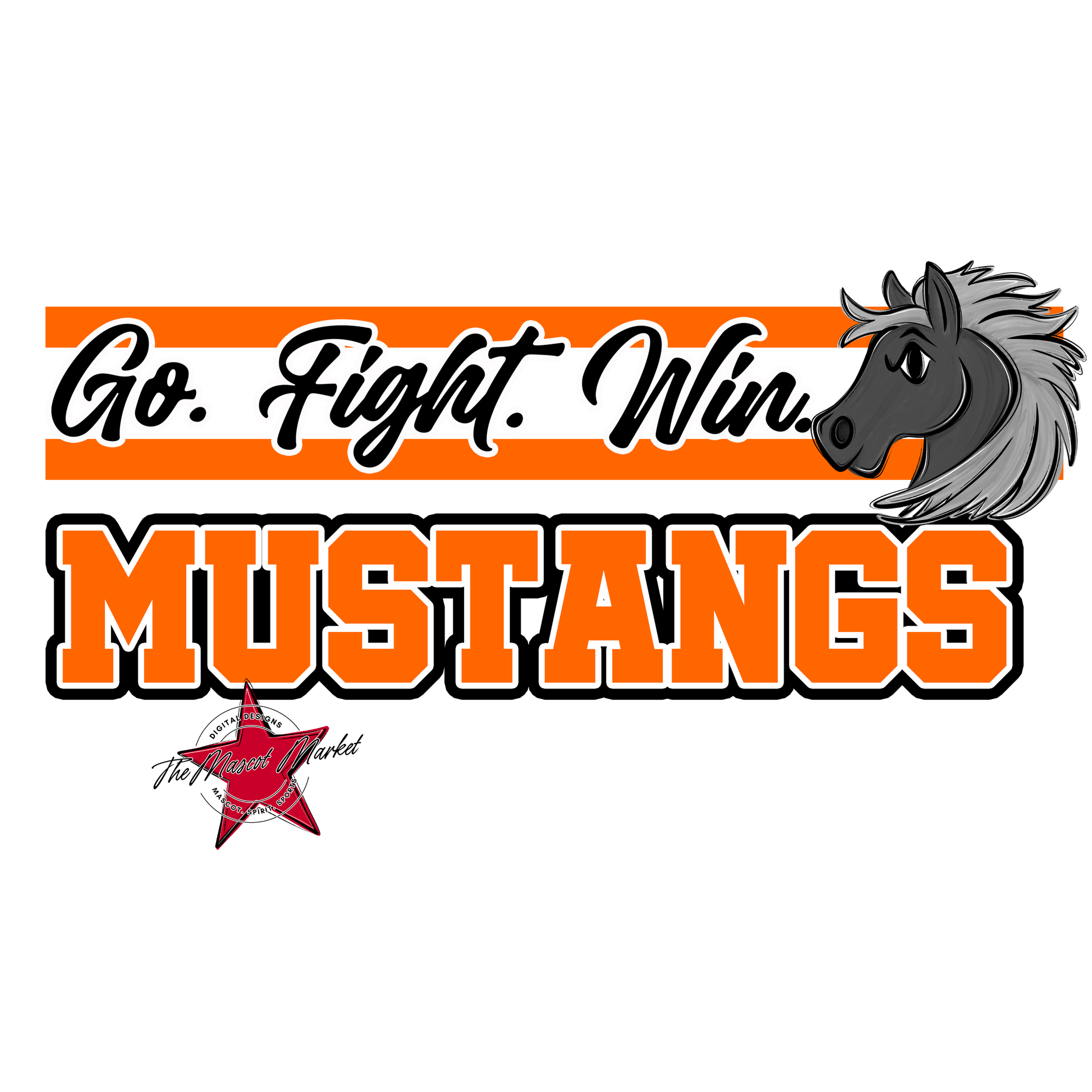 Mustangs Go Fight Win Mascot Lines-Orange