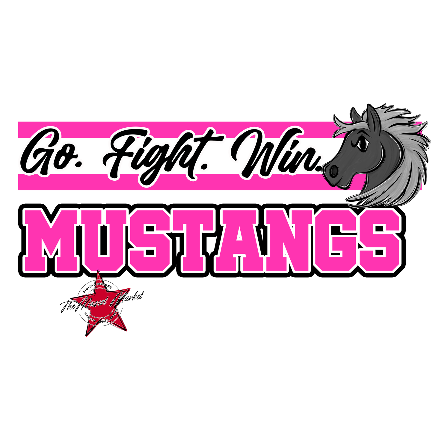 Mustangs Go Fight Win Mascot Lines-Pink