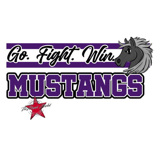 Mustangs Go Fight Win Mascot Lines-Purple