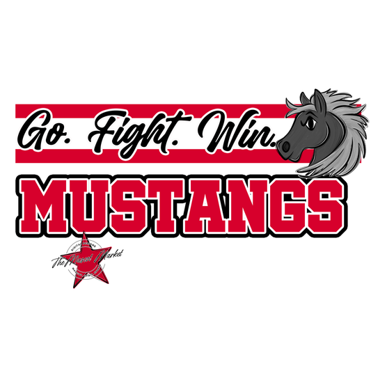 Mustangs Go Fight Win Mascot Lines-Red