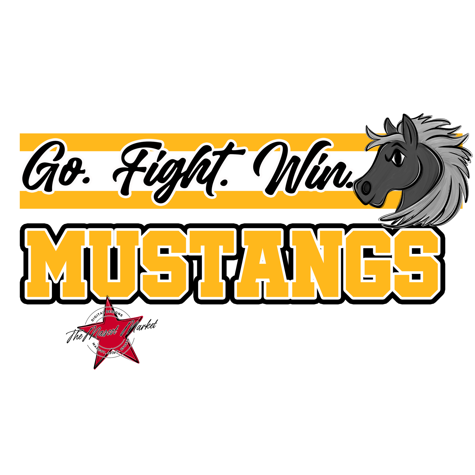 Mustangs Go Fight Win Mascot Lines-Yellow