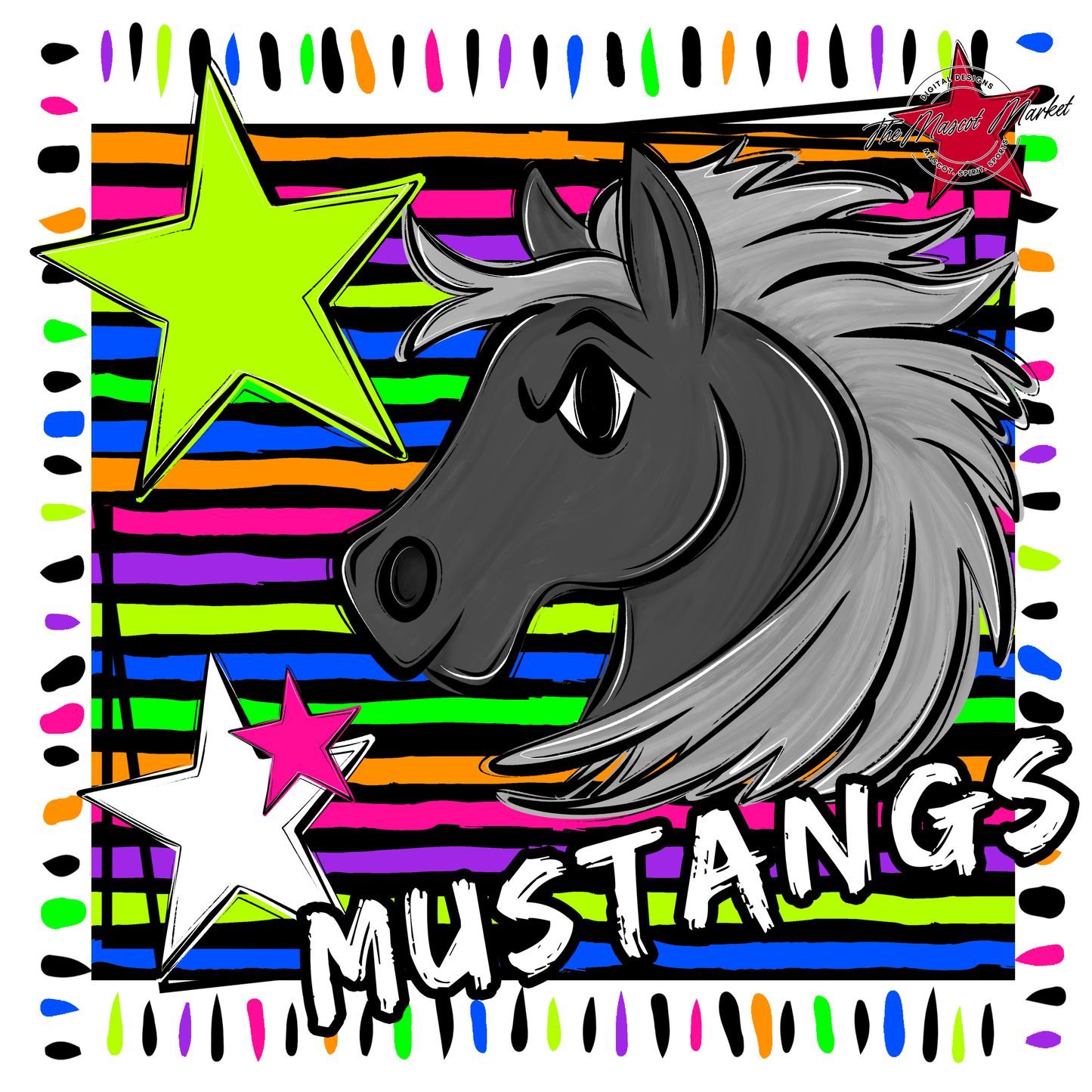 Mustangs Mascot Frame-Neon Black