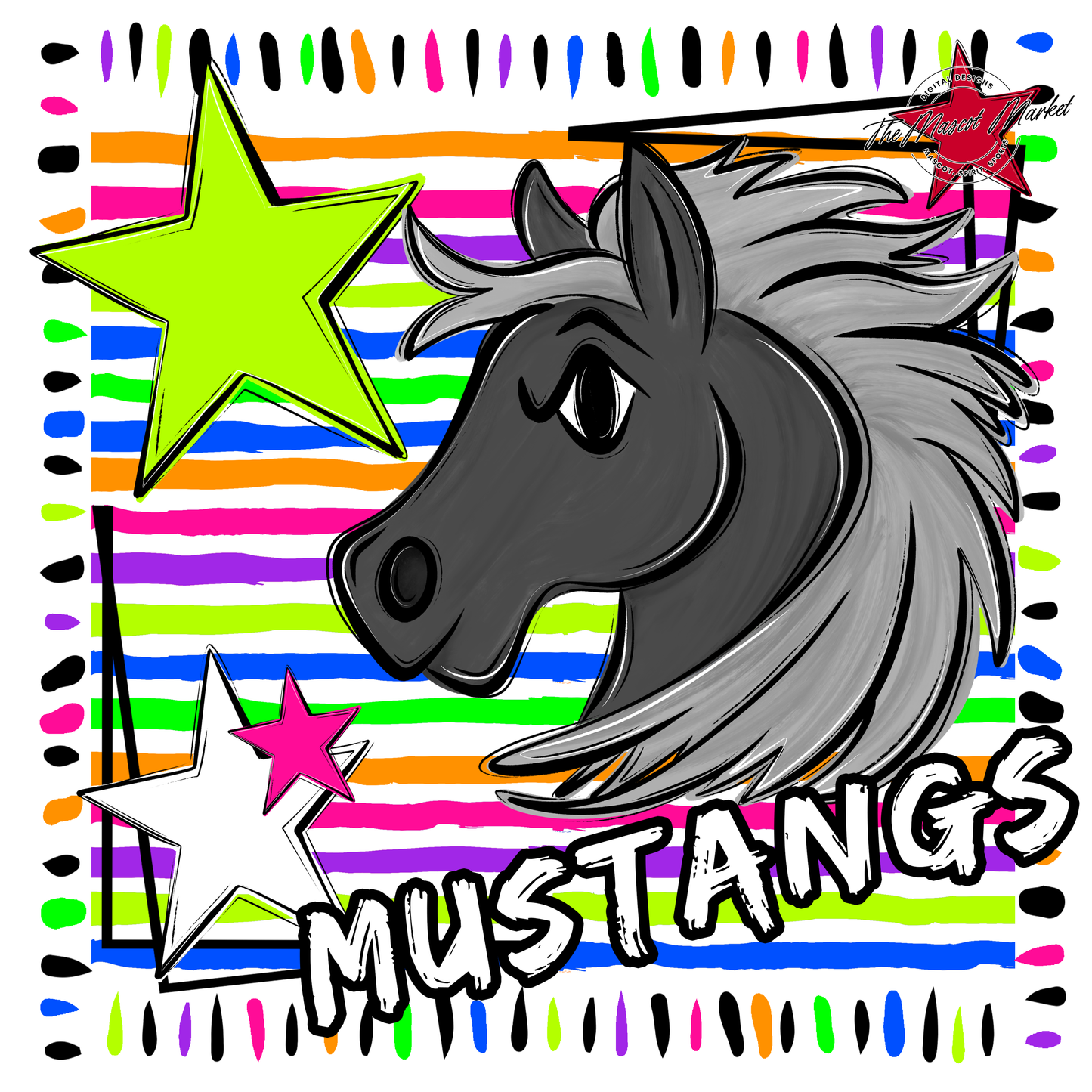 Mustangs Mascot Frame-Neon White