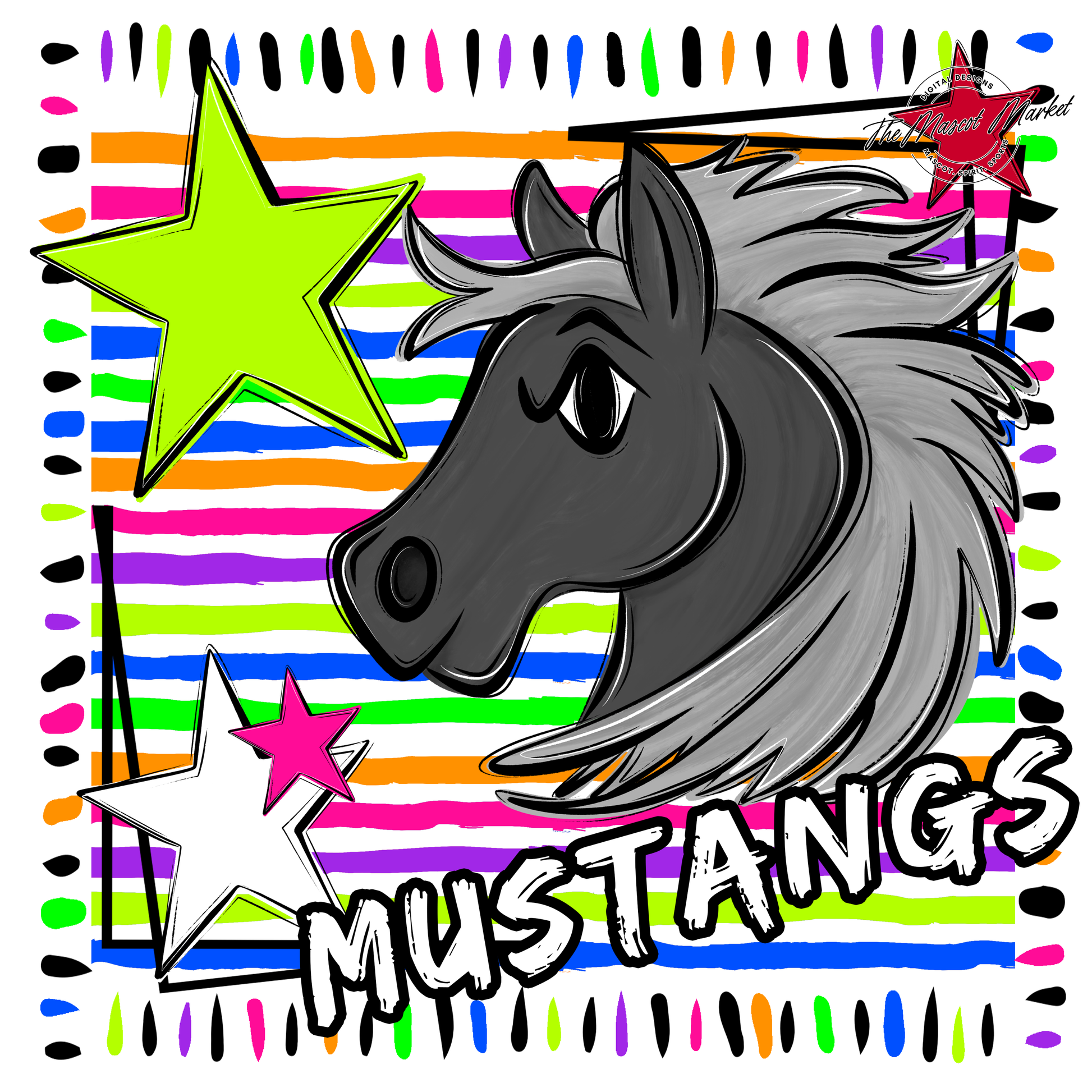 Mustangs Mascot Frame-Neon White