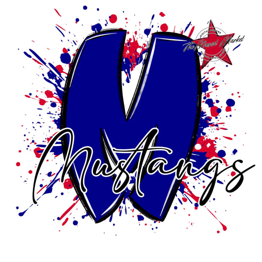 Mustangs Mascot Splatter-Blue & Red