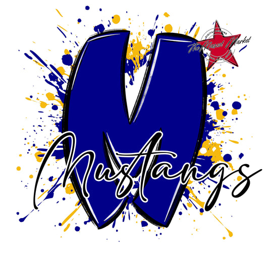 Mustangs Mascot Splatter-Blue & Yellow