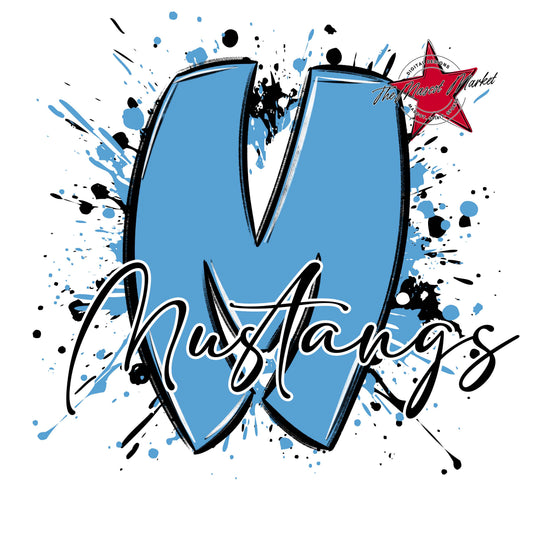 Mustangs Mascot Splatter-Carolina Blue