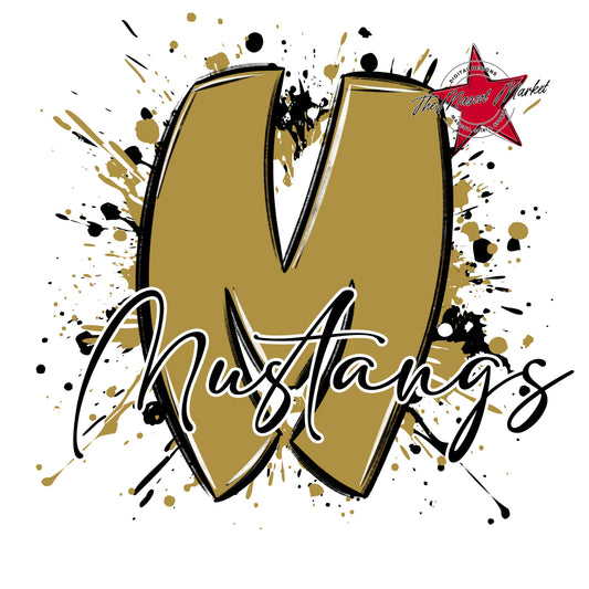 Mustangs Mascot Splatter-Gold