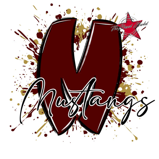 Mustangs Mascot Splatter-Maroon & Gold