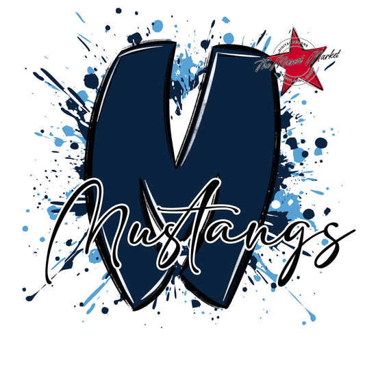 Mustangs Mascot Splatter-Navy & Carolina Blue