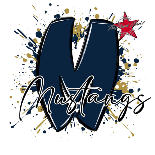 Mustangs Mascot Splatter-Navy & Gold