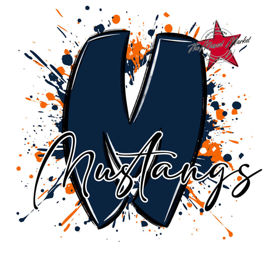 Mustangs Mascot Splatter-Navy & Orange