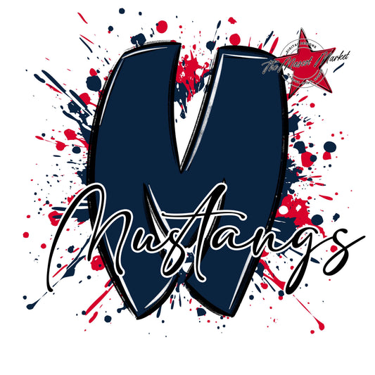 Mustangs Mascot Splatter-Navy & Red